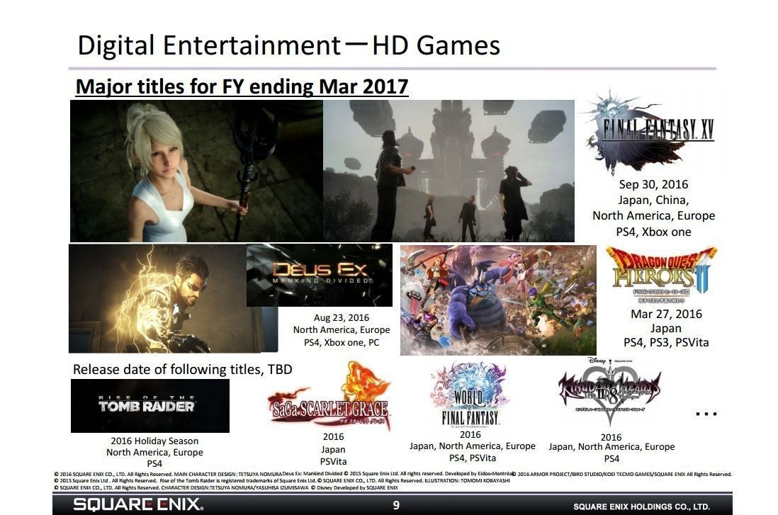 Square Enix confirma sus juegos hasta abril de 2017, sin incluir KH3 y FF VII Remake
