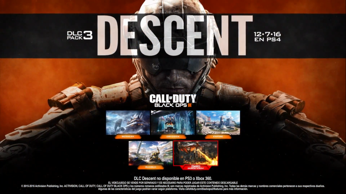Descent, el nuevo DLC de COD: Black Ops III, llega hoy a PlayStation 4