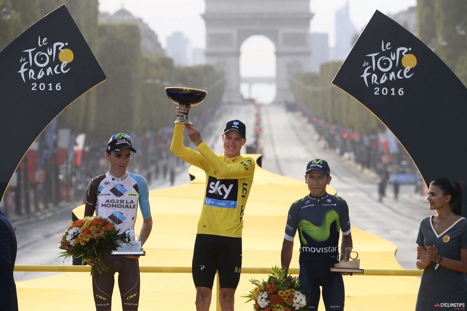 Paris - France - wielrennen - cycling - radsport - cyclisme - Romain Bardet (FRA-AG2R-La Mondiale) - Christopher - Chris Froome (Norway / Team Sky) - Nairo Quintana (COL-Movistar) pictured during stage 21 of the 2016 Tour de France from Chantilly to Paris, 113.00 km - photo Cor Vos © 2016