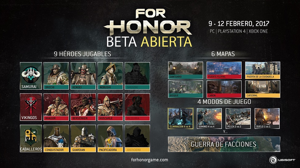 Ubisoft confirma que la beta abierta de For Honor se celebrará del 9 al 12 de febrero