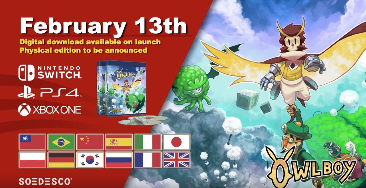 Owlboy llegará a PS4, Switch y One el 13 de febrero de 2018 en formato físico y traducido al español