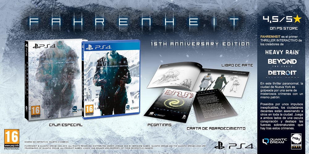 Quantic Dream y Meridiem Games anuncian el lanzamiento de una edición de Fahrenheit: 15º aniversario para PlayStation 4.